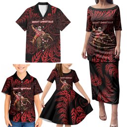 New Zealand Christmas Family Matching Puletasi and Hawaiian Shirt Red Santa Riding Kiwi Bird Silver Fern