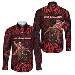New Zealand Christmas Family Matching Puletasi and Hawaiian Shirt Red Santa Riding Kiwi Bird Silver Fern