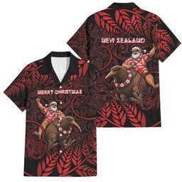 New Zealand Christmas Family Matching Mermaid Dress and Hawaiian Shirt Red Santa Riding Kiwi Bird Silver Fern