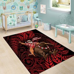 New Zealand Christmas Area Rug Red Santa Riding Kiwi Bird Silver Fern