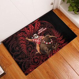 New Zealand Christmas Rubber Doormat Red Santa Riding Kiwi Bird Silver Fern