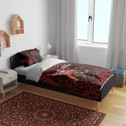 New Zealand Christmas Bedding Set Red Santa Riding Kiwi Bird Silver Fern