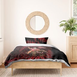 New Zealand Christmas Bedding Set Red Santa Riding Kiwi Bird Silver Fern