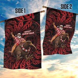 New Zealand Christmas Garden Flag Red Santa Riding Kiwi Bird Silver Fern