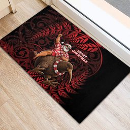 New Zealand Christmas Rubber Doormat Red Santa Riding Kiwi Bird Silver Fern