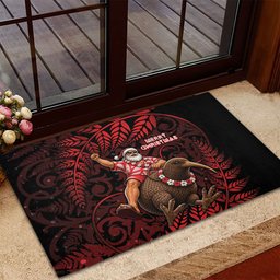 New Zealand Christmas Rubber Doormat Red Santa Riding Kiwi Bird Silver Fern