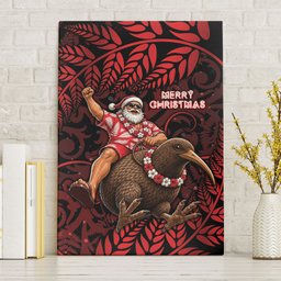 New Zealand Christmas Canvas Wall Art Red Santa Riding Kiwi Bird Silver Fern