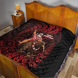 New Zealand Christmas Quilt Red Santa Riding Kiwi Bird Silver Fern