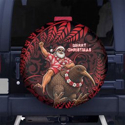 New Zealand Christmas Spare Tire Cover Red Santa Riding Kiwi Bird Silver Fern