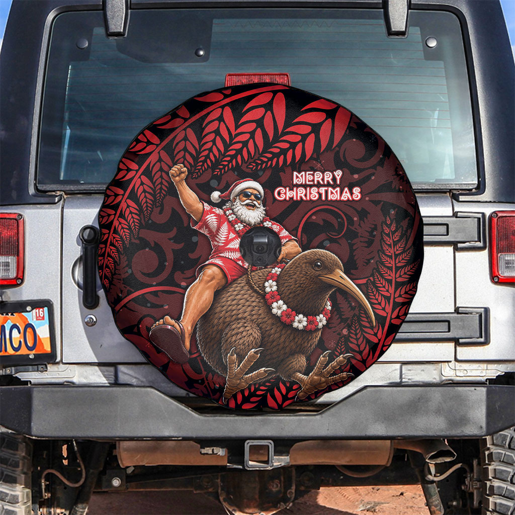 New Zealand Christmas Spare Tire Cover Red Santa Riding Kiwi Bird Silver Fern