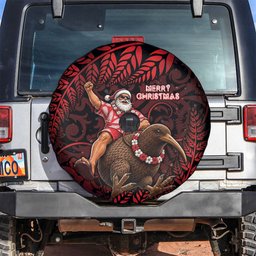 New Zealand Christmas Spare Tire Cover Red Santa Riding Kiwi Bird Silver Fern