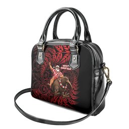 New Zealand Christmas Shoulder Handbag Red Santa Riding Kiwi Bird Silver Fern