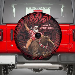 New Zealand Christmas Spare Tire Cover Red Santa Riding Kiwi Bird Silver Fern