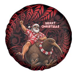 New Zealand Christmas Spare Tire Cover Red Santa Riding Kiwi Bird Silver Fern