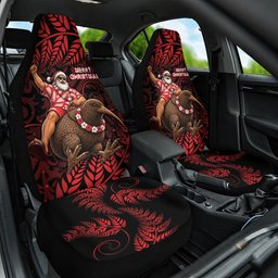 New Zealand Christmas Car Seat Cover Red Santa Riding Kiwi Bird Silver Fern