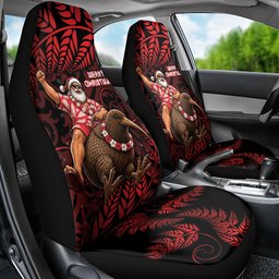 New Zealand Christmas Car Seat Cover Red Santa Riding Kiwi Bird Silver Fern