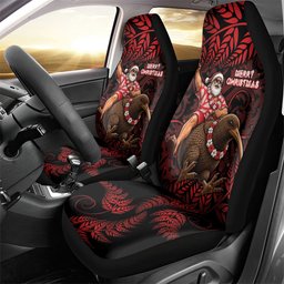 New Zealand Christmas Car Seat Cover Red Santa Riding Kiwi Bird Silver Fern