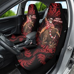 New Zealand Christmas Car Seat Cover Red Santa Riding Kiwi Bird Silver Fern
