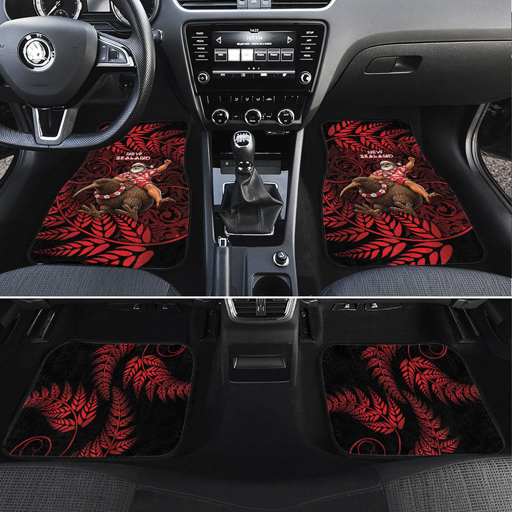New Zealand Christmas Car Mats Red Santa Riding Kiwi Bird Silver Fern