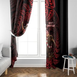 New Zealand Christmas Window Curtain Red Santa Riding Kiwi Bird Silver Fern