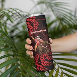 New Zealand Christmas Skinny Tumbler Red Santa Riding Kiwi Bird Silver Fern