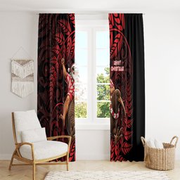 New Zealand Christmas Window Curtain Red Santa Riding Kiwi Bird Silver Fern