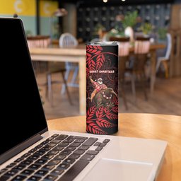 New Zealand Christmas Skinny Tumbler Red Santa Riding Kiwi Bird Silver Fern