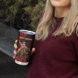 New Zealand Christmas Tumbler Cup Red Santa Riding Kiwi Bird Silver Fern