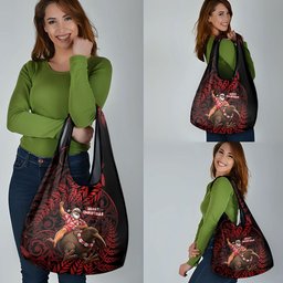 New Zealand Christmas Grocery Bag Red Santa Riding Kiwi Bird Silver Fern