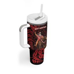 New Zealand Christmas Tumbler With Handle Red Santa Riding Kiwi Bird Silver Fern