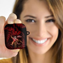 New Zealand Christmas AirPods Case Red Santa Riding Kiwi Bird Silver Fern
