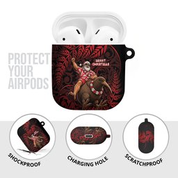 New Zealand Christmas AirPods Case Red Santa Riding Kiwi Bird Silver Fern
