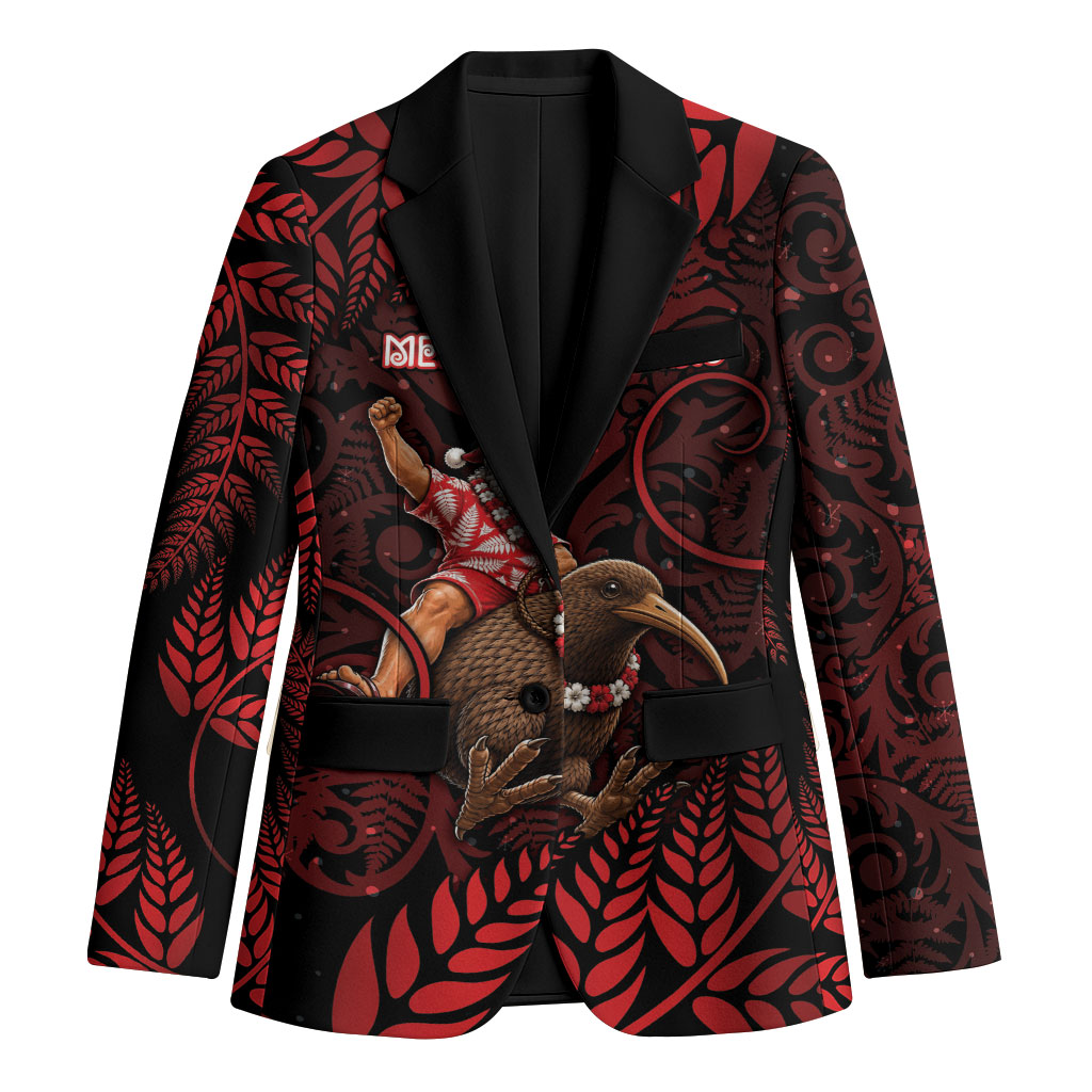 New Zealand Christmas Blazer Red Santa Riding Kiwi Bird Silver Fern