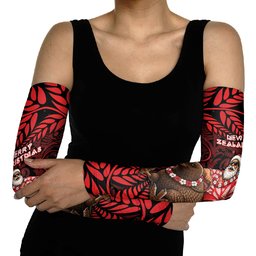 New Zealand Christmas Arm Sleeves Red Santa Riding Kiwi Bird Silver Fern
