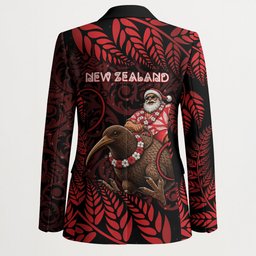 New Zealand Christmas Blazer Red Santa Riding Kiwi Bird Silver Fern