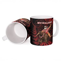 New Zealand Christmas Ceramic Mug Red Santa Riding Kiwi Bird Silver Fern