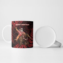 New Zealand Christmas Ceramic Mug Red Santa Riding Kiwi Bird Silver Fern