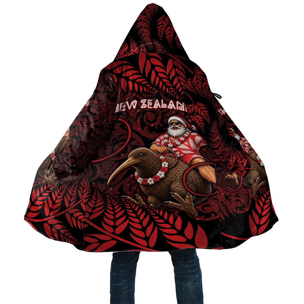 New Zealand Christmas Cloak Red Santa Riding Kiwi Bird Silver Fern