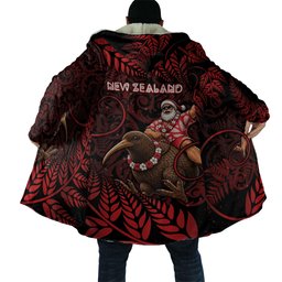 New Zealand Christmas Cloak Red Santa Riding Kiwi Bird Silver Fern