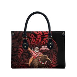 New Zealand Christmas Leather Bag Red Santa Riding Kiwi Bird Silver Fern