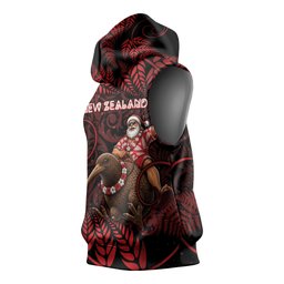 New Zealand Christmas Sleeveless Hoodie Red Santa Riding Kiwi Bird Silver Fern