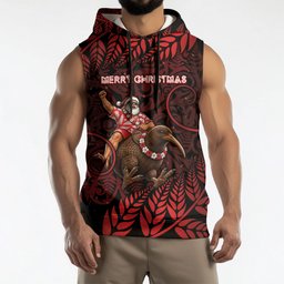 New Zealand Christmas Sleeveless Hoodie Red Santa Riding Kiwi Bird Silver Fern