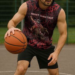 New Zealand Christmas Sleeveless Hoodie Red Santa Riding Kiwi Bird Silver Fern