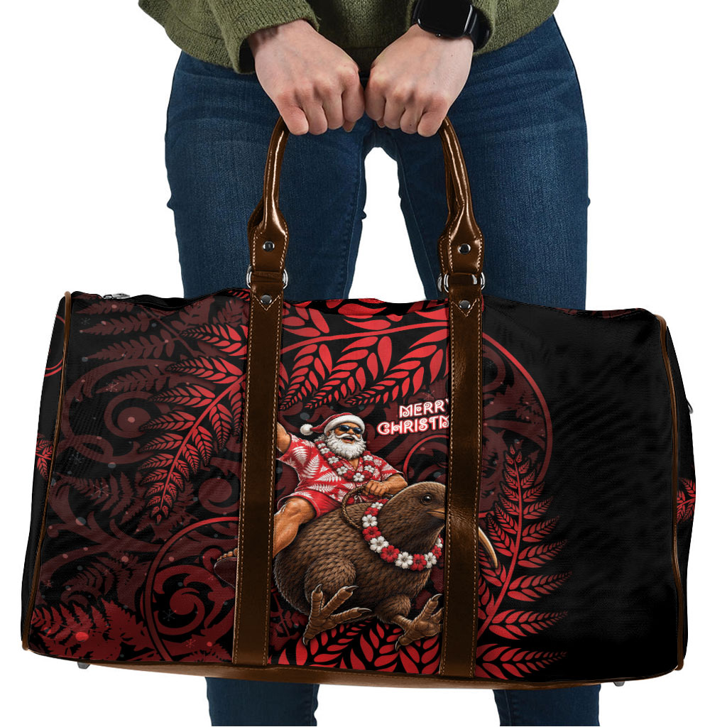 New Zealand Christmas Travel Bag Red Santa Riding Kiwi Bird Silver Fern