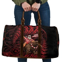 New Zealand Christmas Travel Bag Red Santa Riding Kiwi Bird Silver Fern