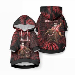 New Zealand Christmas Pet Hoodie Red Santa Riding Kiwi Bird Silver Fern