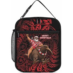New Zealand Christmas Lunch Bag Red Santa Riding Kiwi Bird Silver Fern