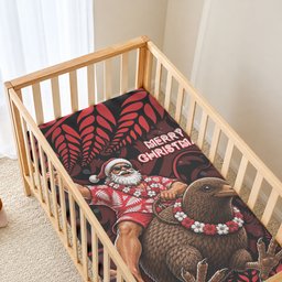 New Zealand Christmas Baby Bed Cover Red Santa Riding Kiwi Bird Silver Fern