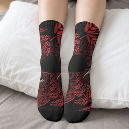 New Zealand Christmas Crew Socks Red Santa Riding Kiwi Bird Silver Fern