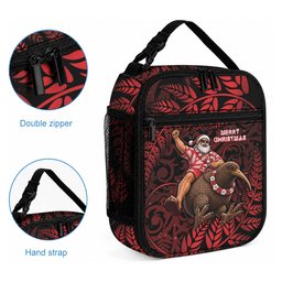 New Zealand Christmas Lunch Bag Red Santa Riding Kiwi Bird Silver Fern